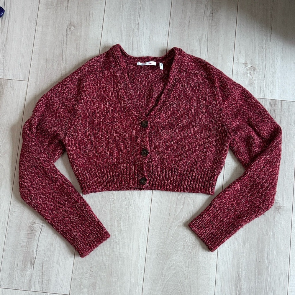 Helmut Lang Burgundy Cropped Cardigan